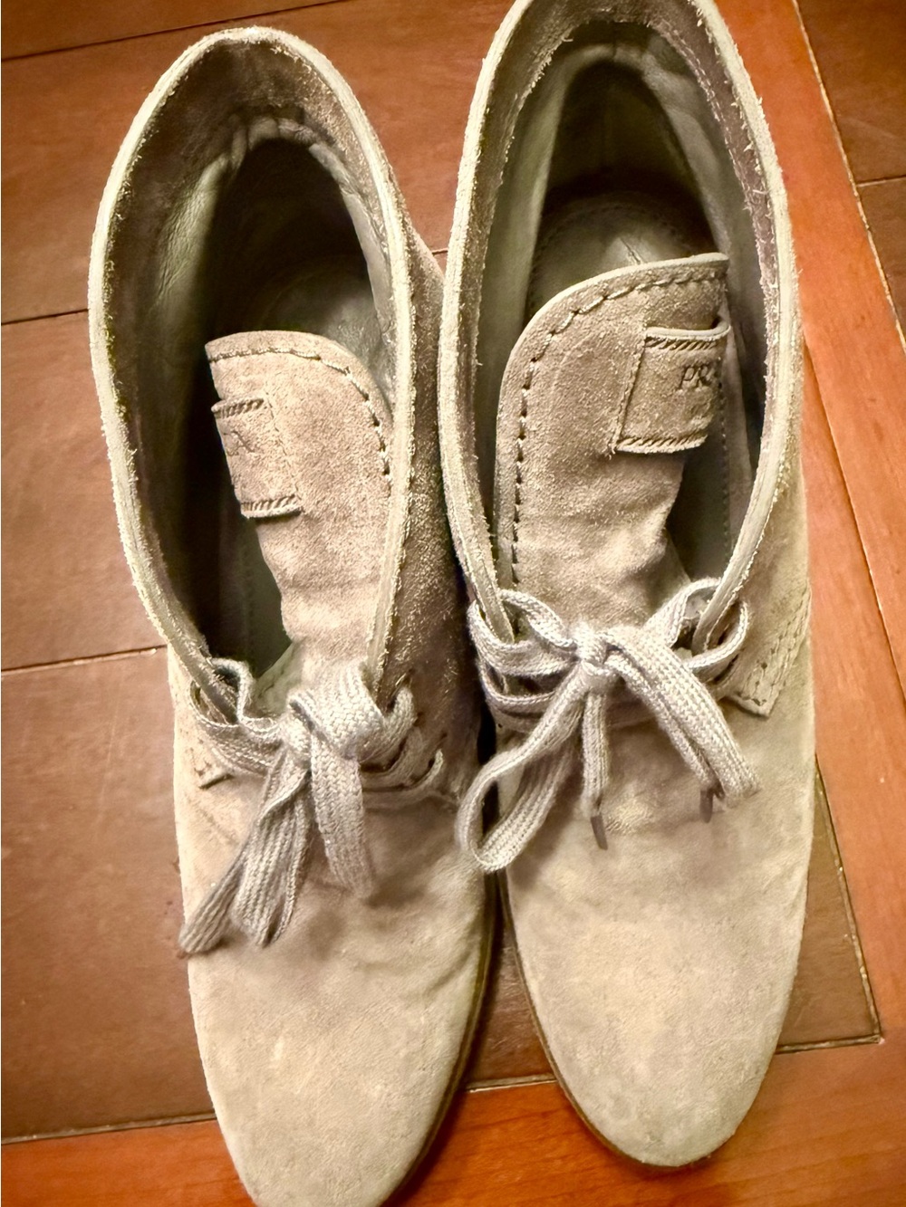 Prada Sport Suede Lace-Up Ankle Wedge Booties Grey/Taupe IT 38 US 8 - Picture 8 of 9